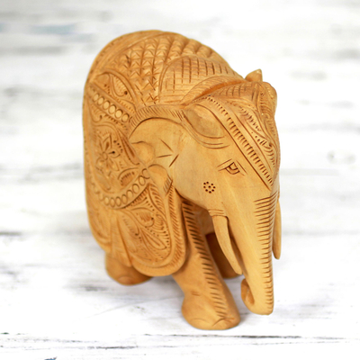 Escultura de madera (6 pulgadas) - Elefante de madera jali escultura (6 pulgadas)