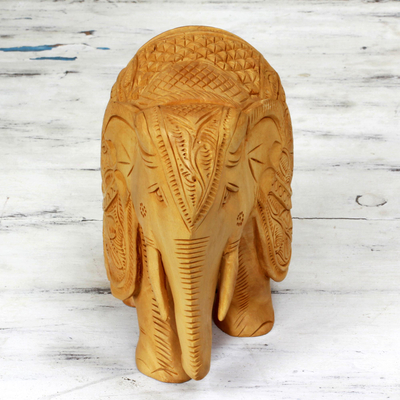 Wood sculpture, 'Majestic Elephant' (6 inch) - Wood Elephant Jali Sculpture (6 Inch)