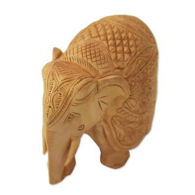 Wood sculpture, 'Majestic Elephant' (6 inch) - Wood Elephant Jali Sculpture (6 Inch)