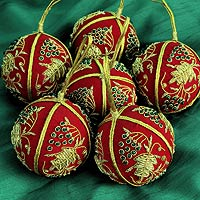 Beaded ornaments, 'Golden Joy' (set of 6)