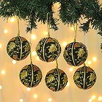 Beaded ornaments, 'Forest Bliss' (set of 6) - Fair Trade Beaded Christmas Ornaments (Set of 6)