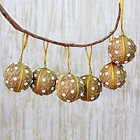 Beaded ornaments, Golden Garden (set of 6)