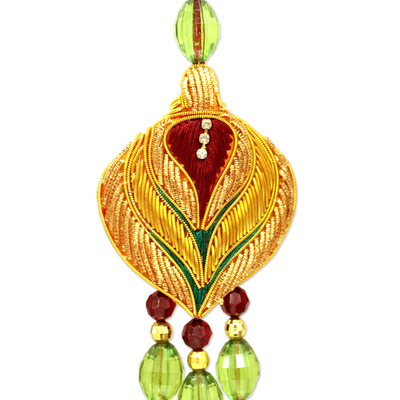 Beaded ornaments, 'Golden Lotus' (set of 5) - Beaded ornaments (Set of 5)