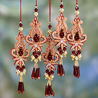 Beaded ornaments, 'Golden Paisley' (set of 5) - Embroidered and Beaded Christmas Ornaments