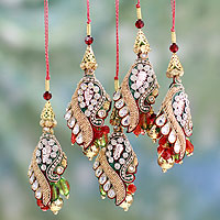 Beaded ornaments, 'Mughal Glam' (set of 5) - Hand Crafted Christmas Ornaments (Set of 5)