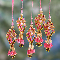 Beaded ornaments, 'Lavish Delhi' (set of 5) - Handcrafted Hand Beaded Christmas Ornaments (Set of 5)