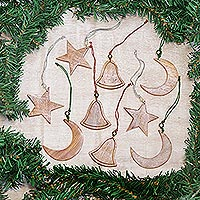 Wood ornaments, 'Nagina Celebration' (set of 9) - Wood ornaments (Set of 9)