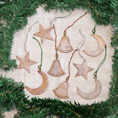Wood ornaments, 'Nagina Celebration' (set of 9) - Wood ornaments (Set of 9)
