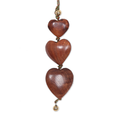 Wood ornaments, 'Joyous Hearts' (set of 3) - Wood ornaments (Set of 3)