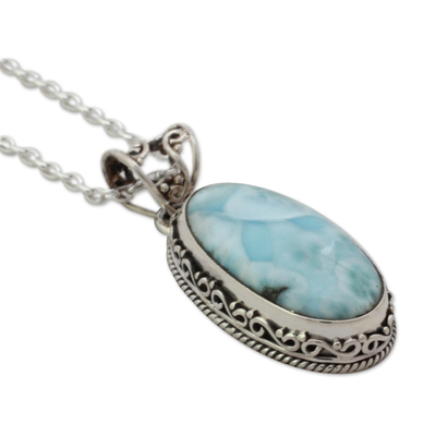 Larimar pendant necklace, 'Sky Delight' - Hand Crafted Sterling Silver and Larimar Necklace