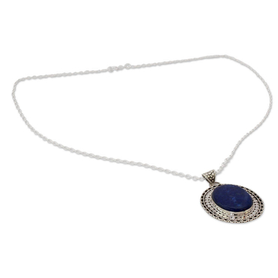 Lapis lazuli pendant necklace, 'Royal Indian Blue' - Lapis Lazuli Necklace Sterling Silver jewellery from India