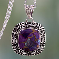 Collar con colgante de plata de ley, 'Puesta de Sol Violeta' - Collar de Turquesa Púrpura en Plata de Ley