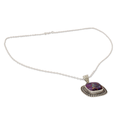 Sterling silver pendant necklace, 'Violet Sunset' - Purple Turquoise Necklace in Sterling Silver