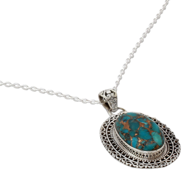 Sterling silver pendant necklace, 'Blue Blossom' - Fair Trade Jewellery Necklace in Sterling Silver