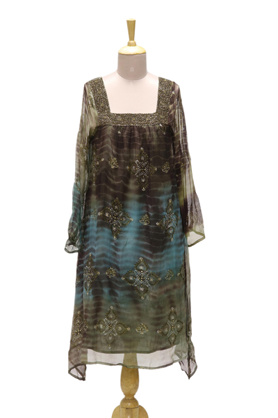 UNICEF Market | Long Shibori-Dyed Green and Brown Dress with Sequins ...