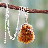 Citrine pendant necklace, 'Jaipur Jazz' - Uncut Citrine Artisan Crafted Necklace Sterling Silver