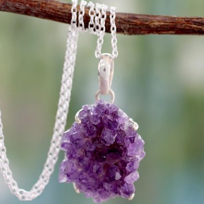Amethyst pendant necklace, 'Jaipur Jazz' - Handmade Sterling Silver and Amethyst Necklace