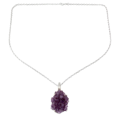Amethyst pendant necklace, 'Jaipur Jazz' - Handmade Sterling Silver and Amethyst Necklace