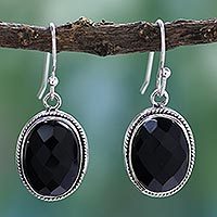 Onyx dangle earrings, 'Luscious Black' - Fair Trade jewellery Sterling Silver and Onyx Earrings