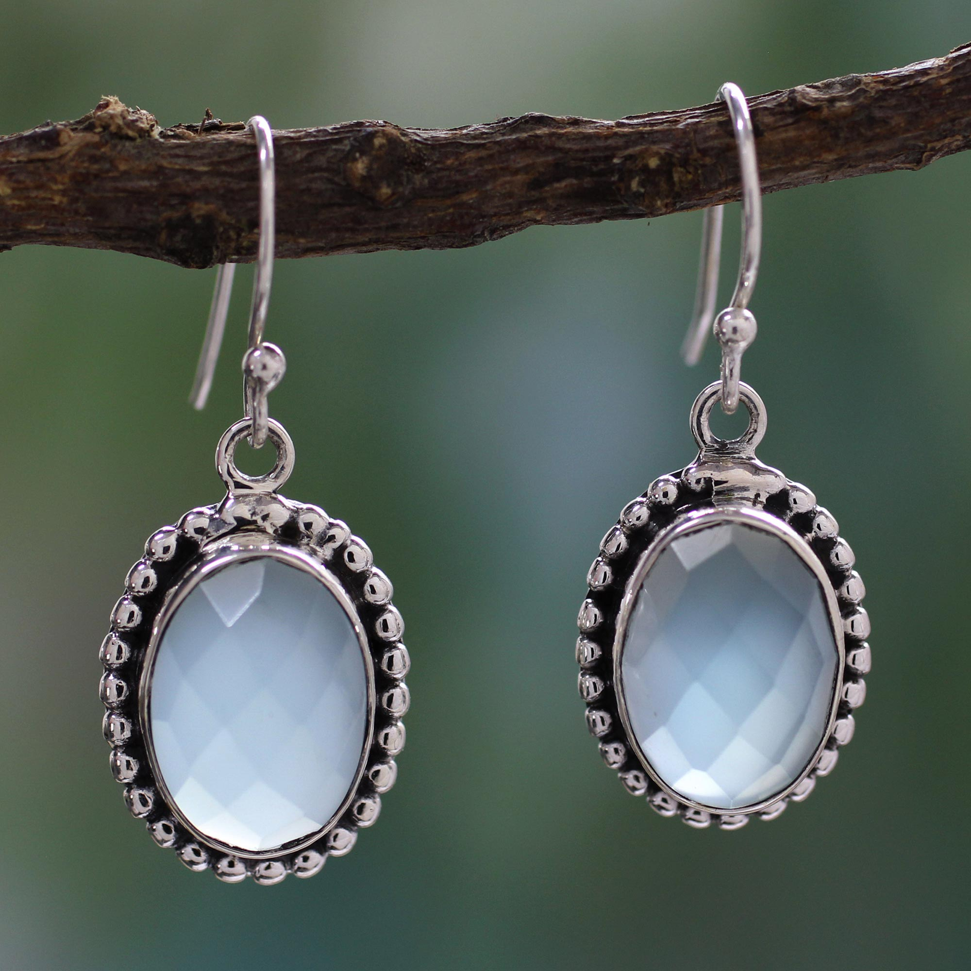 Details about  / Blue Chalcedony 18K Yellow Gold Plated 925 Sterling Silver Dangle Earrings