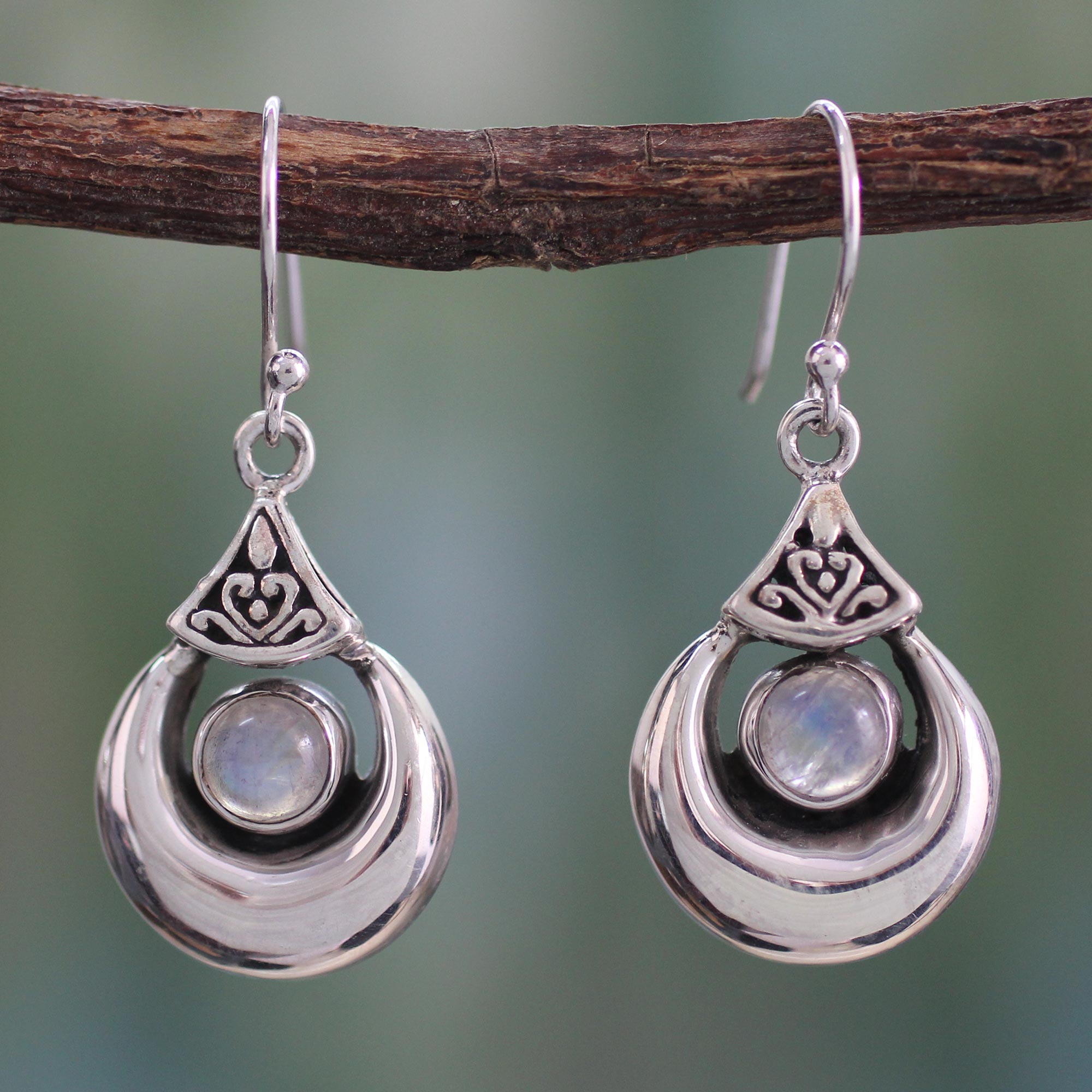 Sterling Silver Rainbow Moonstone Earrings from India - Goddess ...