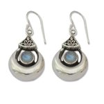 Rainbow moonstone dangle earrings, 'Goddess Fortunes' - Sterling Silver Rainbow Moonstone Earrings from India