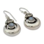 Rainbow moonstone dangle earrings, 'Goddess Fortunes' - Sterling Silver Rainbow Moonstone Earrings from India