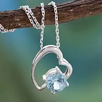 Blue topaz heart necklace, 'Promise of Love' - Indian Heart Jewellery Sterling Silver and Blue Topaz Necklace