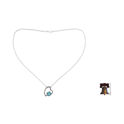 Blue topaz heart necklace, 'Promise of Love' - Indian Heart Jewelry Sterling Silver and Blue Topaz Necklace