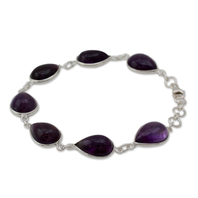 Amethyst link bracelet, 'Blissful Beauty' - Sterling Silver and Amethyst Link Bracelet