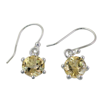 Citrine dangle earrings, 'Golden Solitaire' - Sterling Silver and Citrine Earrings Artisan Jewelry