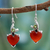 Heart dangle earrings, 'A Sigh of Romance' - Heart Jewelry Earrings with Red Onyx and Peridot 