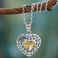 Citrine heart necklace, 'Mughal Romance'