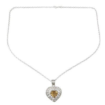 Citrine heart necklace, 'Mughal Romance' - Citrine heart necklace