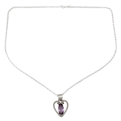 Amethyst heart necklace, 'Mystic Love' - Sterling Silver and Amethyst Necklace Heart Jewelry