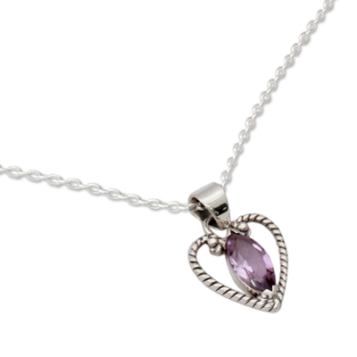 Amethyst heart necklace, 'Mystic Love' - Sterling Silver and Amethyst Necklace Heart Jewellery