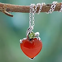 Heart pendant necklace, 'A Sigh of Romance'