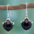 Onyx and garnet heart earrings, 'Goth Love' - Onyx Heart Earrings with Garnet and Sterling Silver 