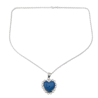 Collar de corazón de plata de primera ley - Collar de Plata de Ley y Calcedonia en Forma de Corazón
