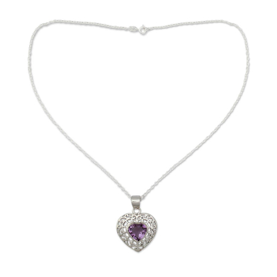 Amethyst heart necklace, 'Mughal Romance' - Amethyst Heart Necklace from India