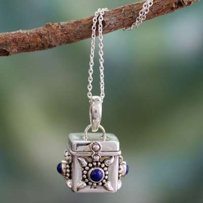 Royal Prayer NOVICA Lapis Lazuli .925 Sterling Silver Locket Necklace,18 