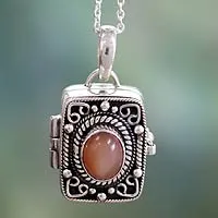 Moonstone locket pendant, 'Secret Prayer' - Silver and Moonstone Prayer Locket Necklace