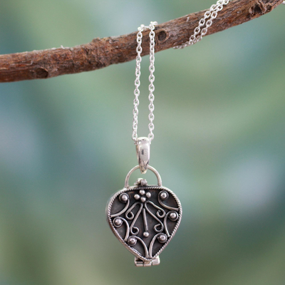 Heart Shaped Sterling Silver Locket Necklace - Prayer of My Heart | NOVICA