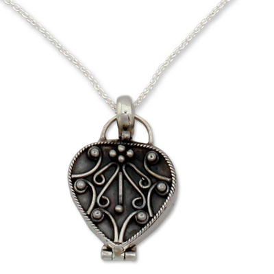 Collar de medallón de plata esterlina - Collar medallón de plata de ley en forma de corazón
