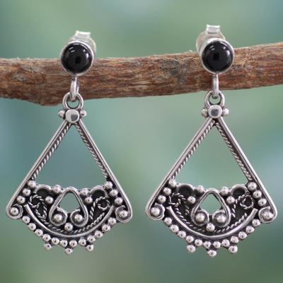 Onyx dangle earrings, 'Whispers of Love' - Onyx dangle earrings