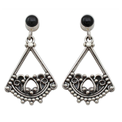 Onyx dangle earrings, 'Whispers of Love' - Onyx dangle earrings