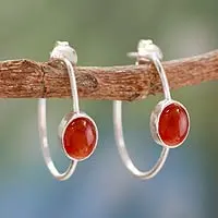 Onyx half hoop earrings, 'Contemporary Red' - Modern Minimalist Red Onyx Earrings