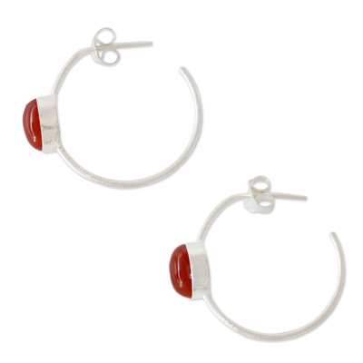 Onyx half hoop earrings, 'Contemporary Red' - Modern Minimalist Red Onyx Earrings