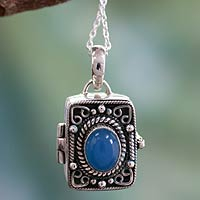 Chalcedony locket pendant necklace, 'Secret Prayer' - Hand Made Sterling Silver and Chalcedony Locket Necklace