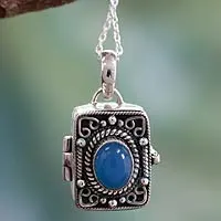 Chalcedony locket pendant necklace, 'Secret Prayer' - Unique Chalcedony Locket from India